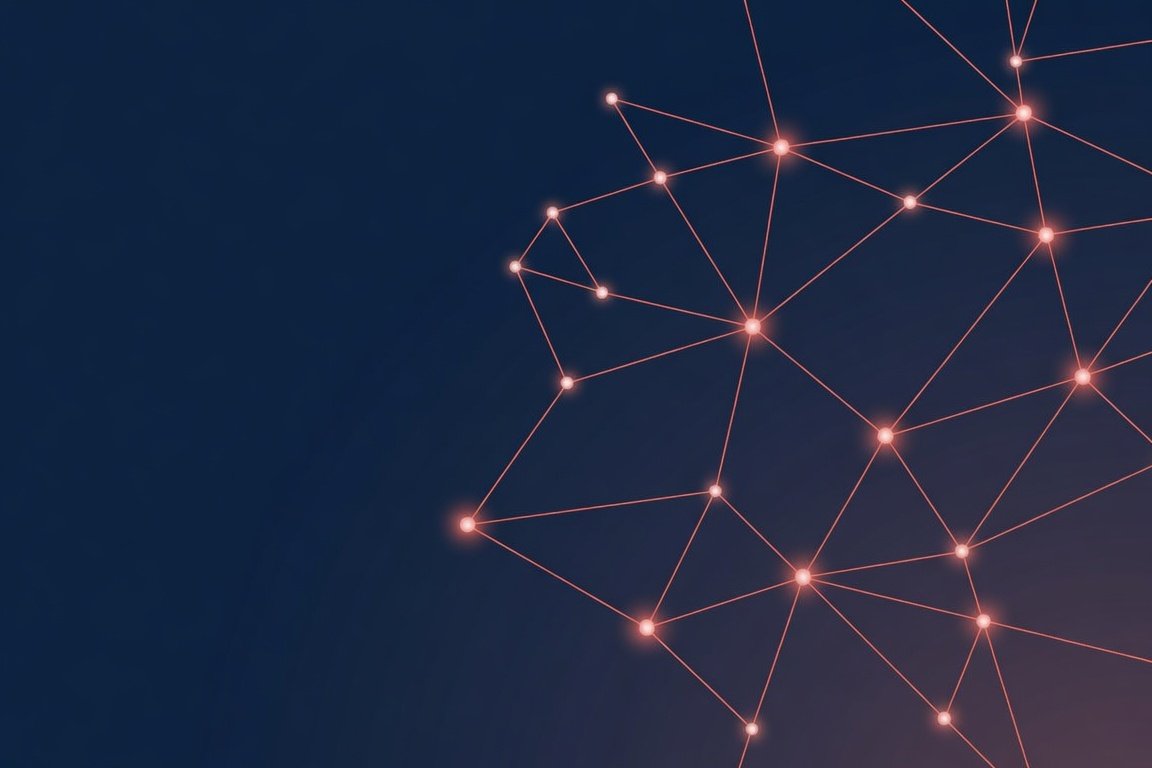 Abstract network of connected nodes in TrueVantage navy and coral